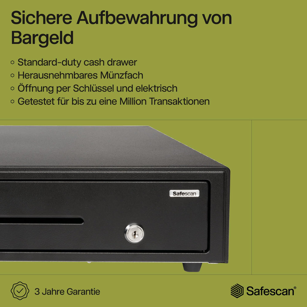 Safescan SD-4141 Standard-Duty Kassenschublade mit 4 Fächern für Banknoten und 8 für Münzen - Kassenlade mit RJ-12 Anschluss (z.B. Registrierkasse) - Solide Kassenschublade von 41,5 x 41,5 x 11,5 cm