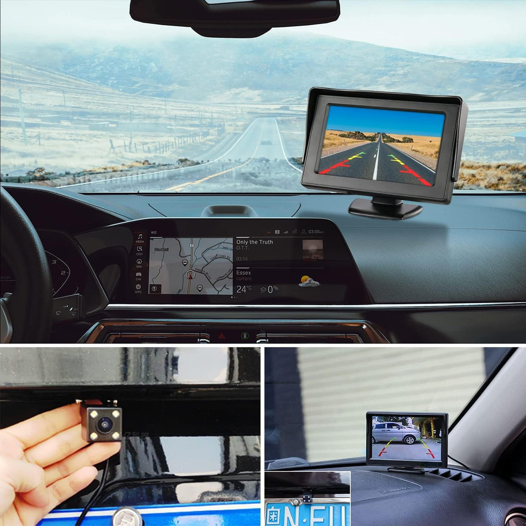 Kairiyard 5 Zoll HD Auto LCD Monitor mit 4LED Nachtsicht Wasserdicht Auto Rückansicht Rückfahrkamera Rückfahrsystem für PKW,SUV,Lieferwagen,Pickups und LKW