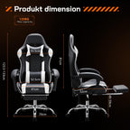 Sweetcrispy Gaming Stuhl,Ergonomischer Bürostuhl mit Fußstütze,Gamer PC Stühle mit Kopfstütze Lendenkissen,90-150° einstellbar Gaming Chair,Leder Drehbar Schreibtischstuhl Computerstuhl,Weiß