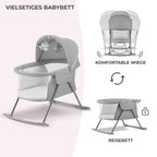 kk Kinderkraft Kinderkraft Kinderbett 3 in 1 lOVI, Kinderreisebett, Stubenwagen, Babywiege, Baby Wippe, Zusammenklappbar, Einfach Transport, mit Zubehör, Tasche, Moskitonetz,von Geburt bis 9 kg, Grau
