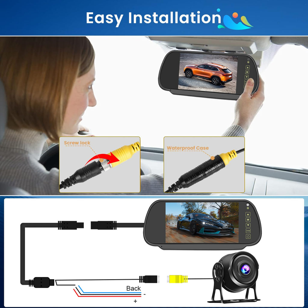 Hikity Rückfahrkamera Set mit 7" LCD Monitor & AHD Rückfahrkamera mit Stabilem Signal, IP66 Wasserdicht, IR Nachtsich Auto Rückfahrkamera 4Pin 15M für LKW/Anhänger/Bus/Van(12-24 Volt)