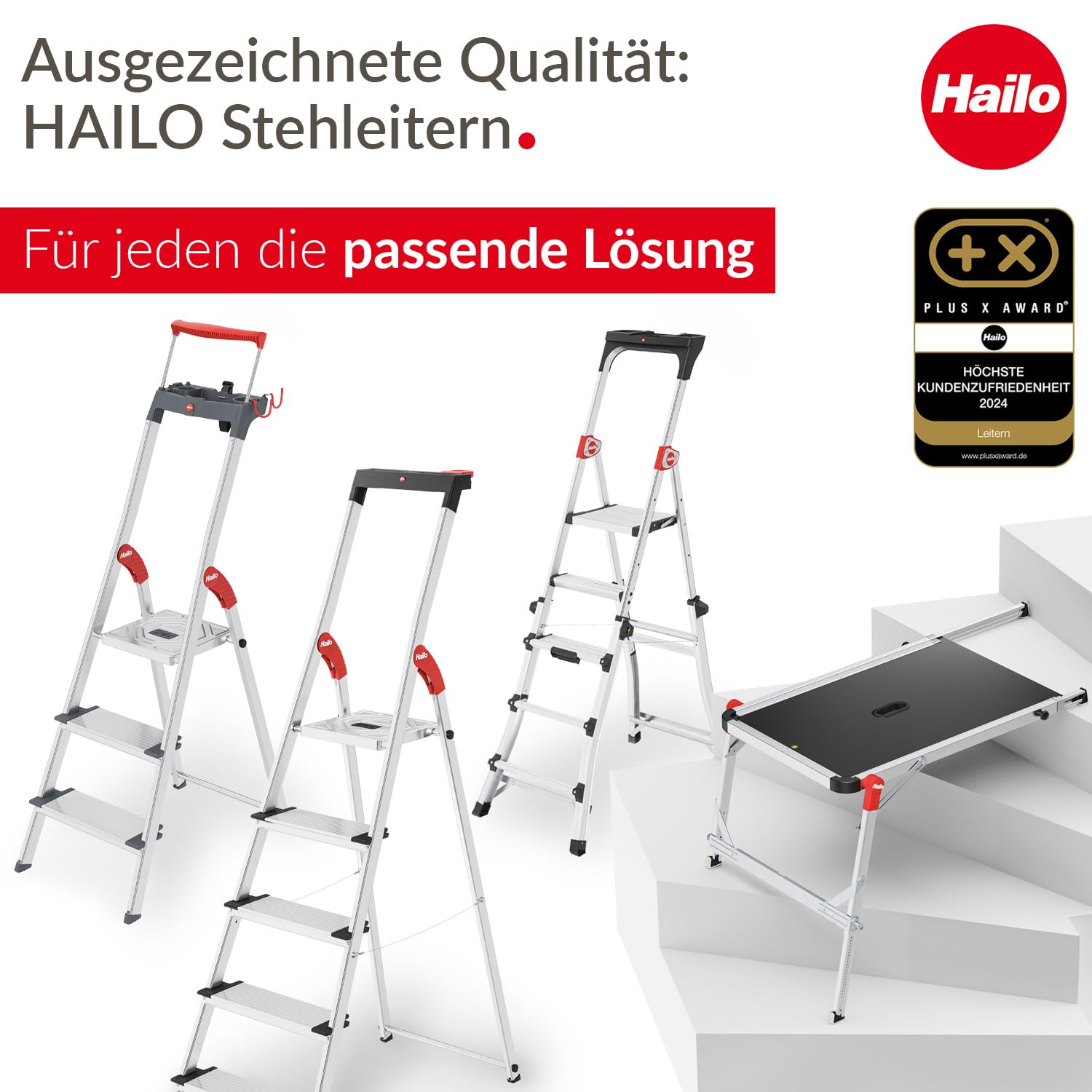 Hailo L80 ComfortLine Alu-Sicherheits-Stehleiter - 6 XXL-Stufen belastbar bis 150 kg - Tiefe Standfläche - Stehleiter mit Ablage - klappbare Aluleiter Made in Germany - Leiter rostfrei - Silber