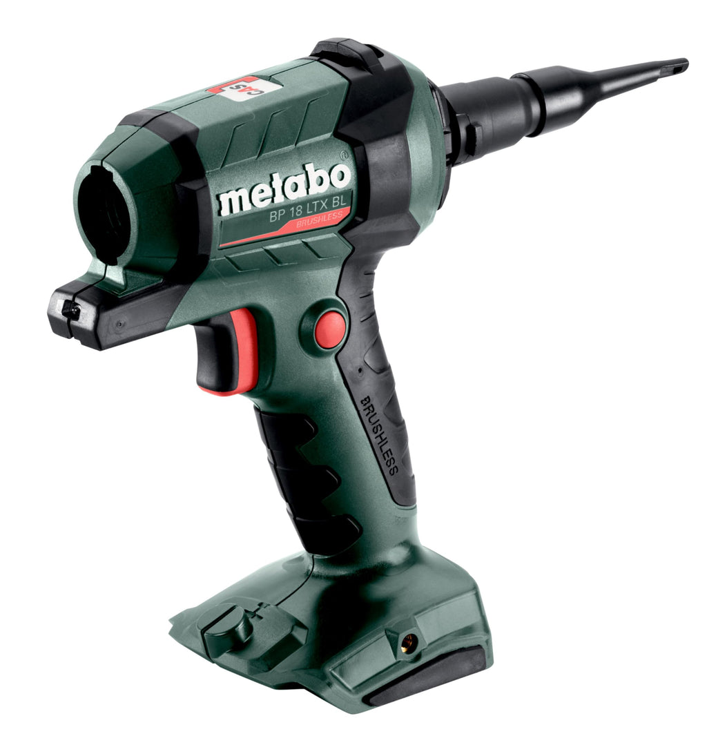 metabo Akku-Blaspistole BP 18 LTX BL - 18V, Brushless Motor, 0.7 m³/min Luftmenge, 122 m/s Luftgeschwindigkeit, LED-Arbeitslicht - Vielseitig für Reinigen, Ausblasen, Aufpumpen und Entlüften