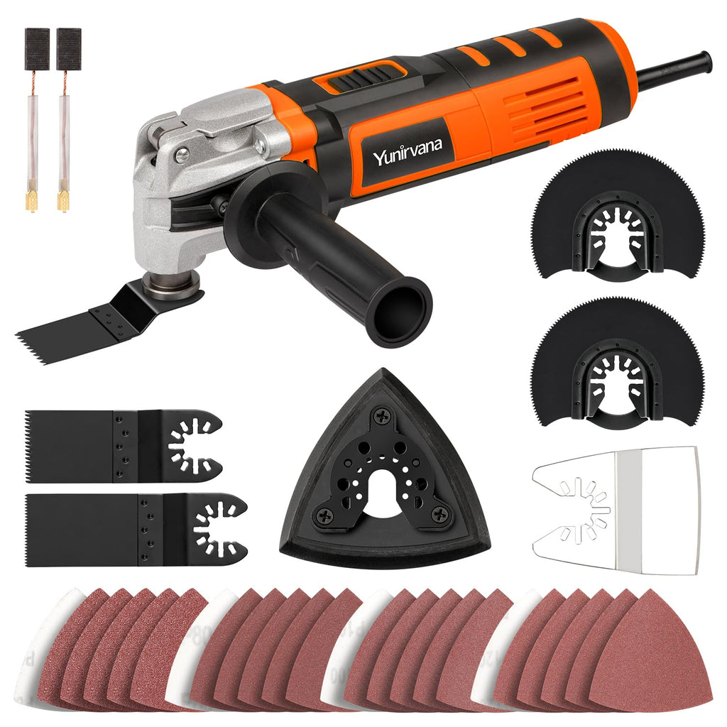 Yunirvana 400W Oszillierendes Multifunktionswerkzeug, oszillierend, 6 variable Geschwindigkeiten, 15.000 – 22.000 U/min, Oszillierender Winkel: 4 °, 28 Zubehörteile, Multiwerkzeug zum Schneiden