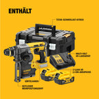 DEWALT SDS-plus XR Akku-Kombihammer/Schlagbohrmaschine (18V, bürstenlos, 24mm, ideal für Bohranker/Befestigungslöcher, 2x 18V / 5 Ah Li-Ion Akkus, Ladegerät, T-STAK Box), DCH273P2T-QW