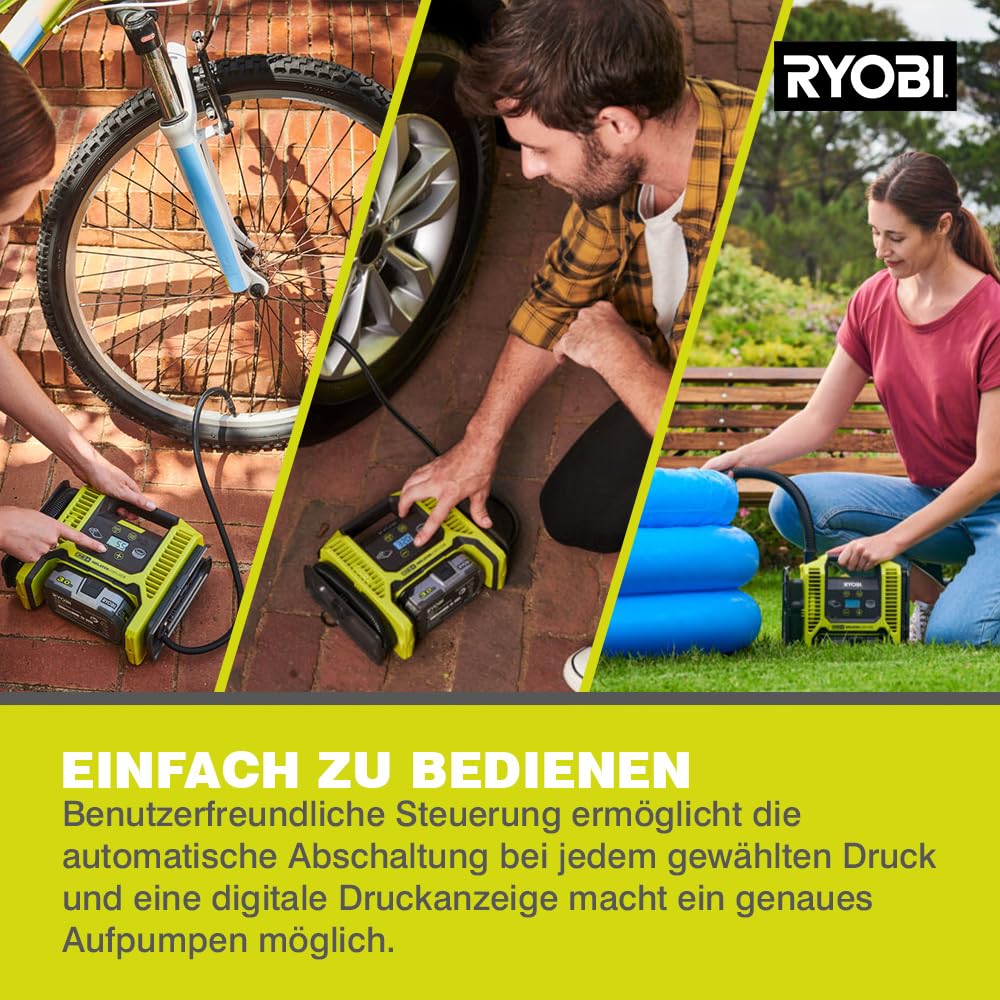RYOBI 18 V ONE+ Akku-Multikompressor R18MI-0, Digital, max. Druck 10,3 bar, ohne Akku und Ladegerät, Grün