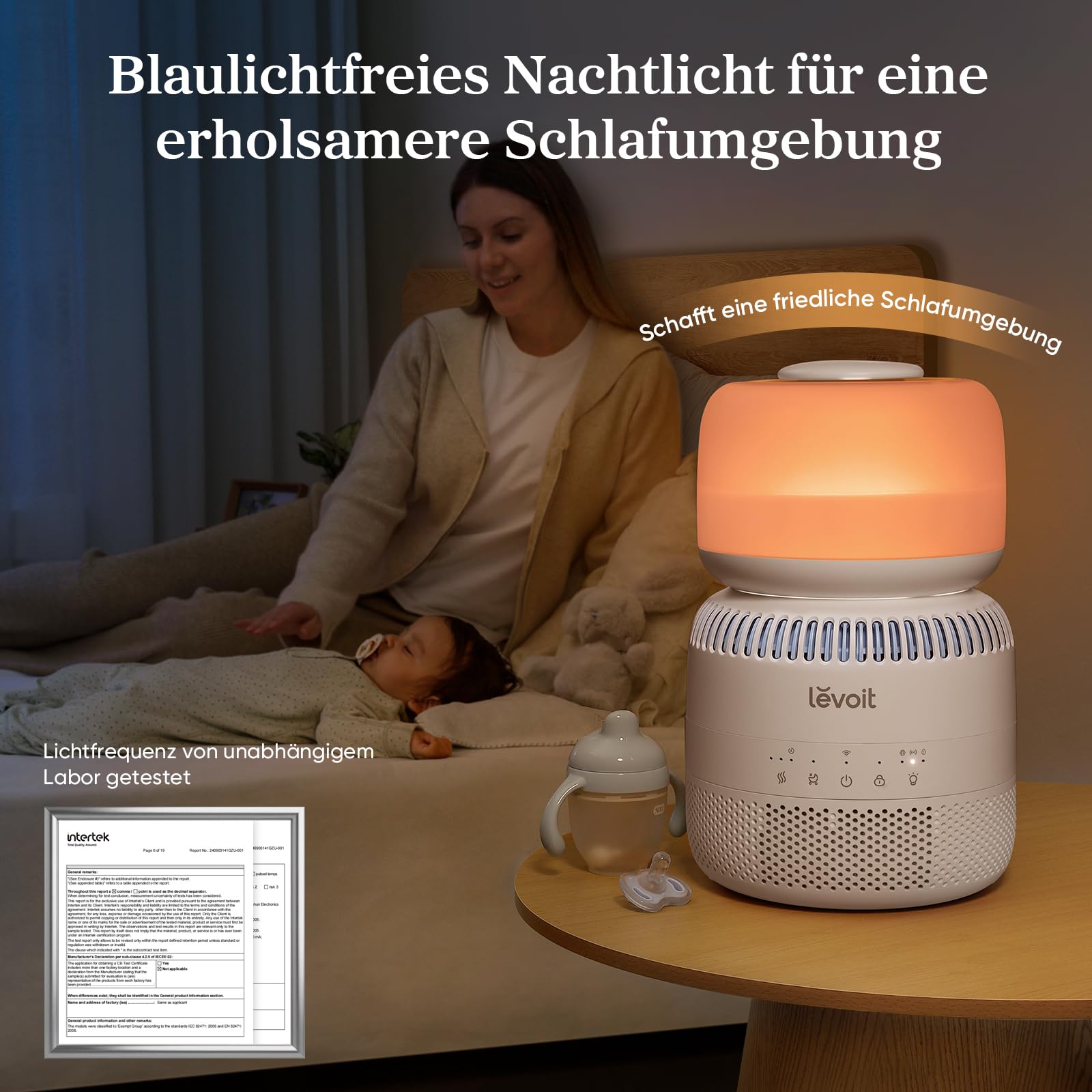 Levoit Top-Fill Luftbefeuchter, Smart Verdunstungsluftbefeuchter für Baby, separater Sensor, Humidifier mit Blaulichtfreiem Nachtlicht für Schlafzimmer, Kinderzimmer Auto Shut-off, 3,8 L, Mattweiß