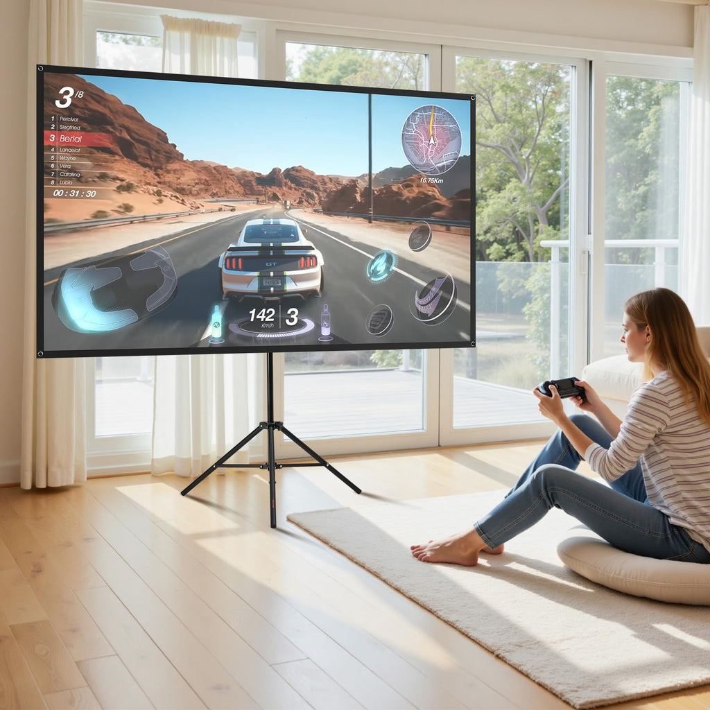 VEVOR Projektionsleinwand Stativleinwand (80 Zoll) mit 160° Weitwinkel, Beamerleinwand für Projektor innen & außen 16:9 4K HD, tragbare Filmleinwand mit Tragetasche für Heimkino Präsentation