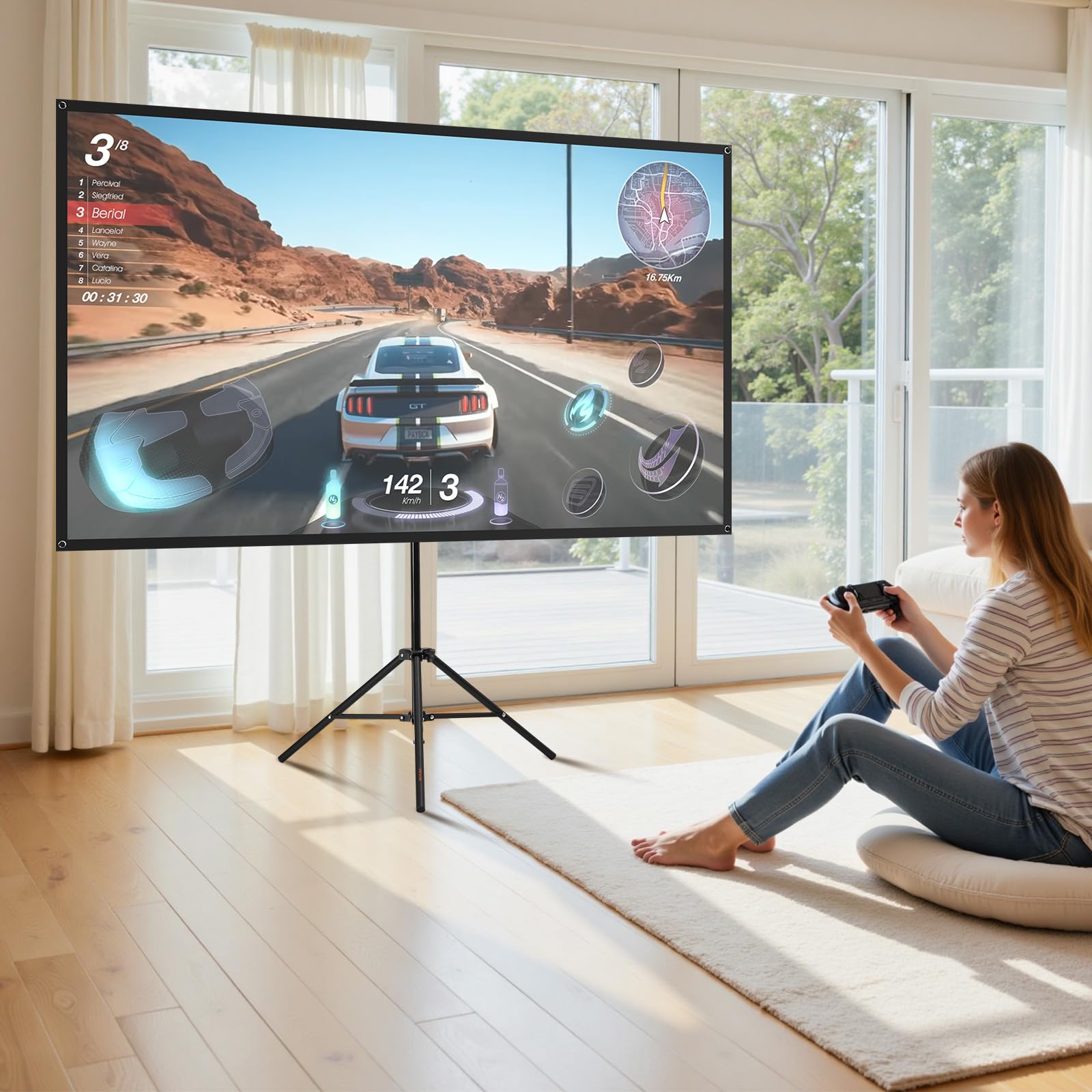 VEVOR Projektionsleinwand Stativleinwand (80 Zoll) mit 160° Weitwinkel, Beamerleinwand für Projektor innen & außen 16:9 4K HD, tragbare Filmleinwand mit Tragetasche für Heimkino Präsentation