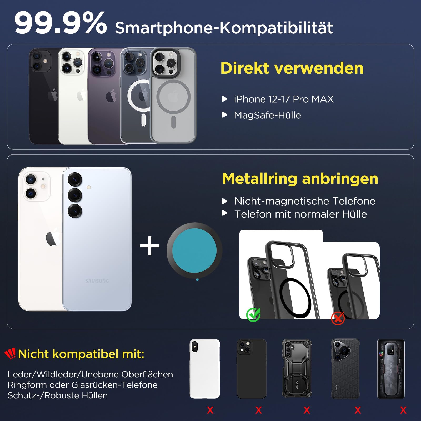 MSXTTLY Vakuum Magnetischer Handyhalterung Auto für Magsafe Autohalterung, 2026 Upgraded Vmag-S1 Handyhalterung Auto Magnet für Alle Handys, 360° Drehbar, Schwarz