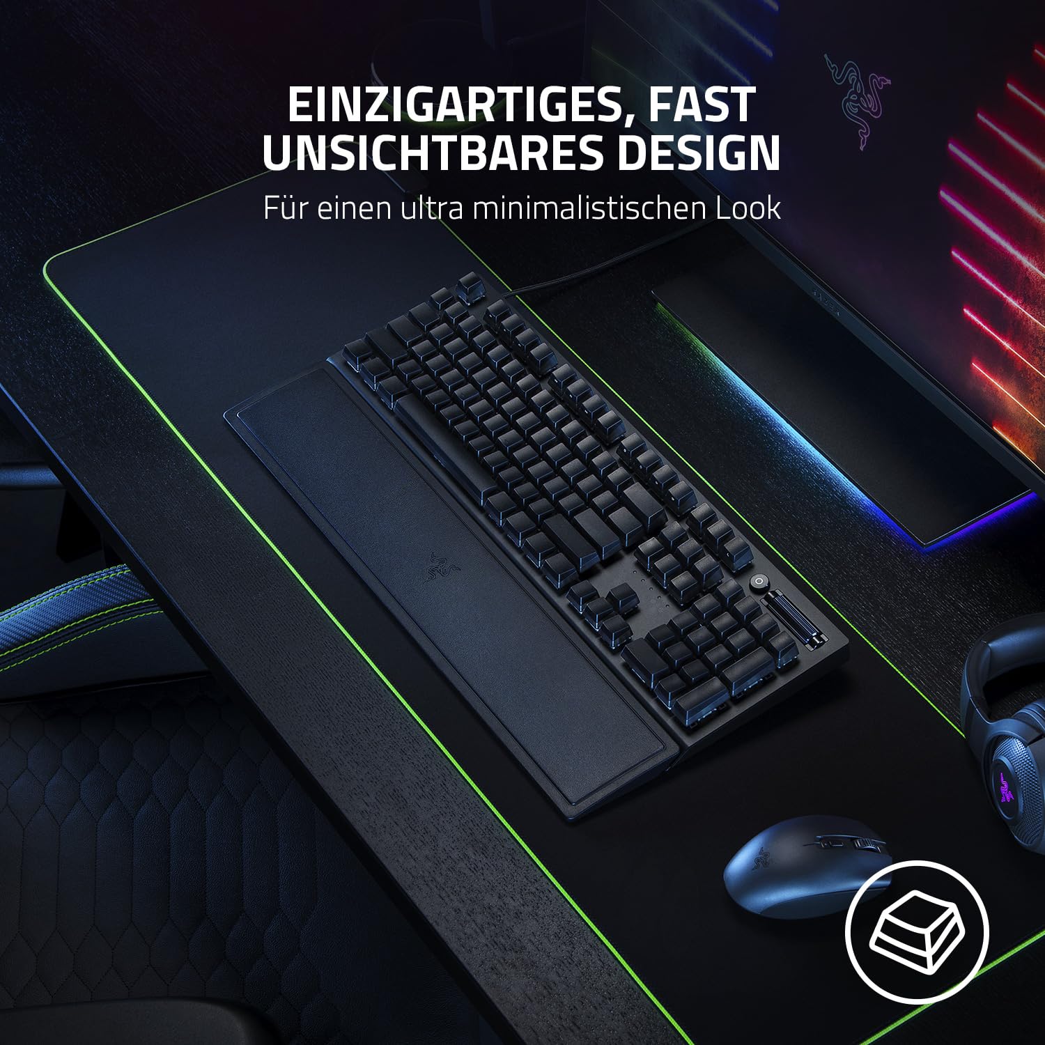 Razer Phantom Tastenkappen-Set - Hintergrundbeleuchtungskompatibel Tasten für Razer Tastaturen (für Switches mit kreuzförmiger Achse, ABS-Material, 128 Keycaps) QWERTZ DE-Tasten | Schwarz