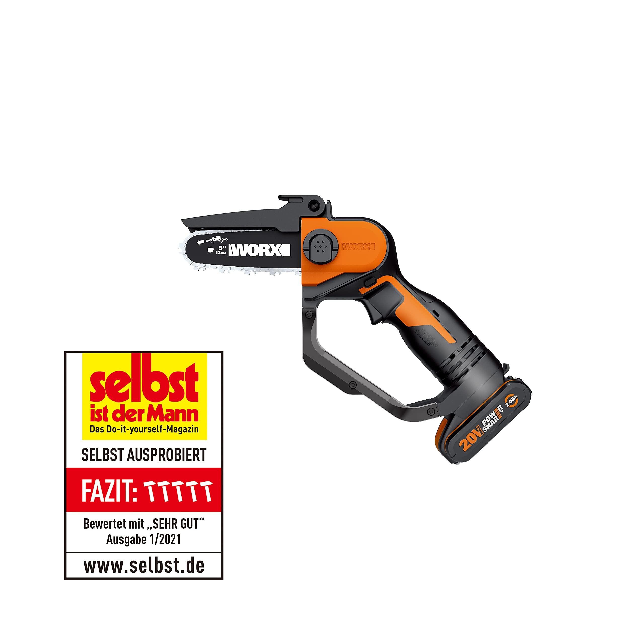 WORX WG324E Akku-Einhand-Astsäge 20V - 12cm Schwertlänge - leicht & bequem - PowerShare kompatibel - mit Akku und Ladegerät