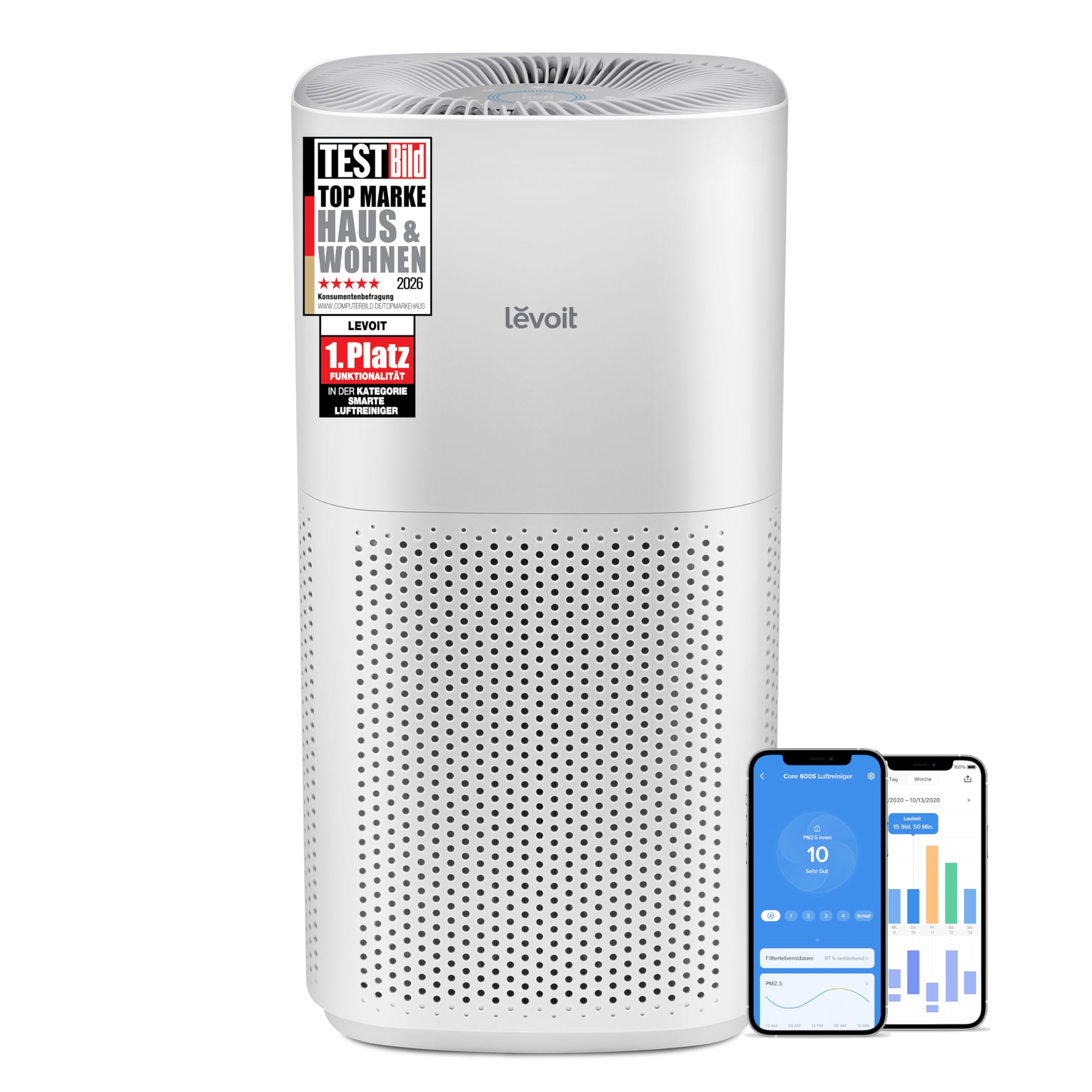 LEVOIT HEPA Luftreiniger für Raucherzimmer Allergiker, CADR 697m³/h bis 147㎡ Wohnung, PM2,5 Luftqualitätsanzeige & Automodus, Luftfilter gegen 99,97% von Schimmel Pollen Staub, App Alexa Steuerung