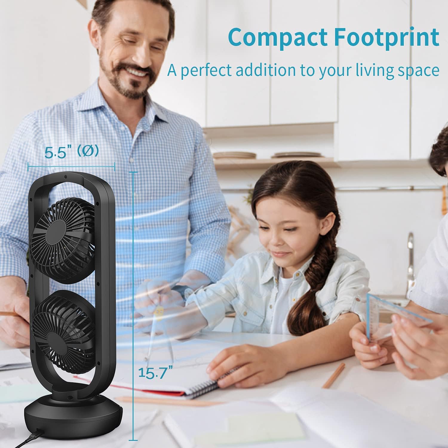DR.PREPARE Tischventilator Klein Turmventilator 40cm Ventilator mit 3 Stufen, 105° Oszillation, 3 Timer Table Fan Tragbarer Ventilator für Schlafzimmer Büro Küchen