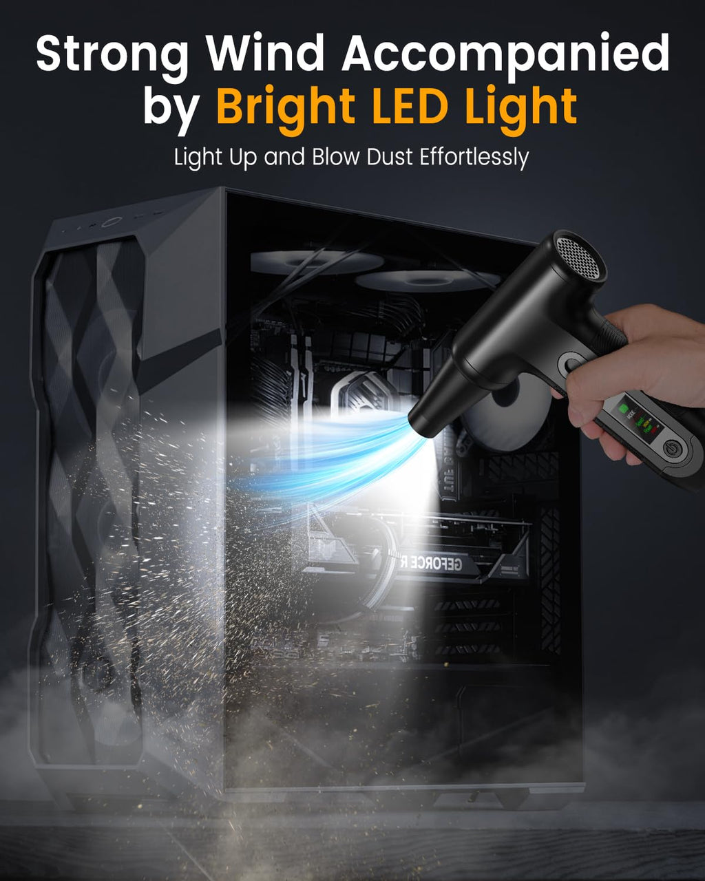 Elektrische Staubgebläse mit HD-Display - Electric Air Duster 200000 RPM mit LED-Licht, Mini-Gebläse mit Akku, Druckluftspray PC Reinigung, Luftgebläse für Tastatur, Haus, Outdoor, Auto, W06, Schwarz