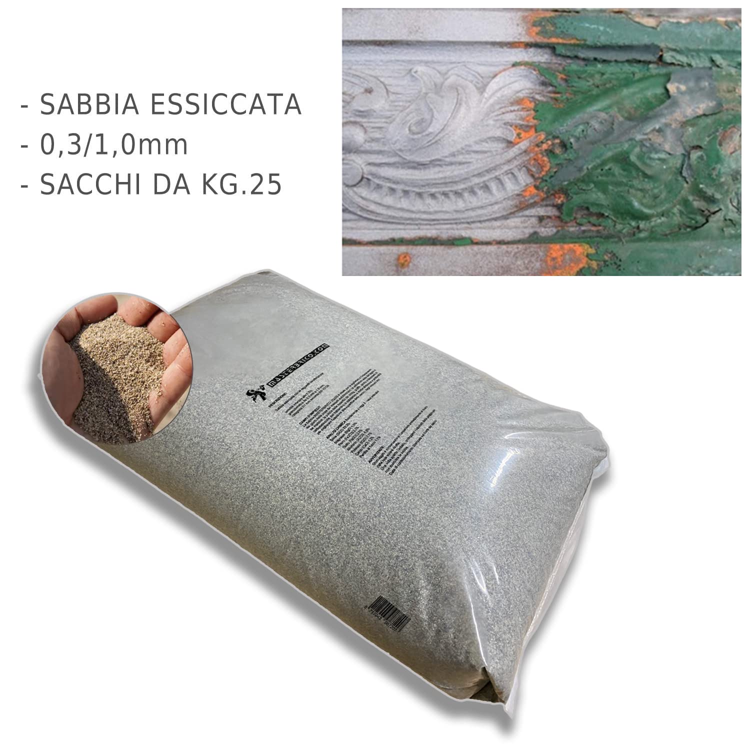 Sand für Sandstrahler, Sandstrahler, Vaga, 0,3 – 1,00 mm, 25 kg Säcke zum Sandstrahlen von Holz, Eisen, Wespen