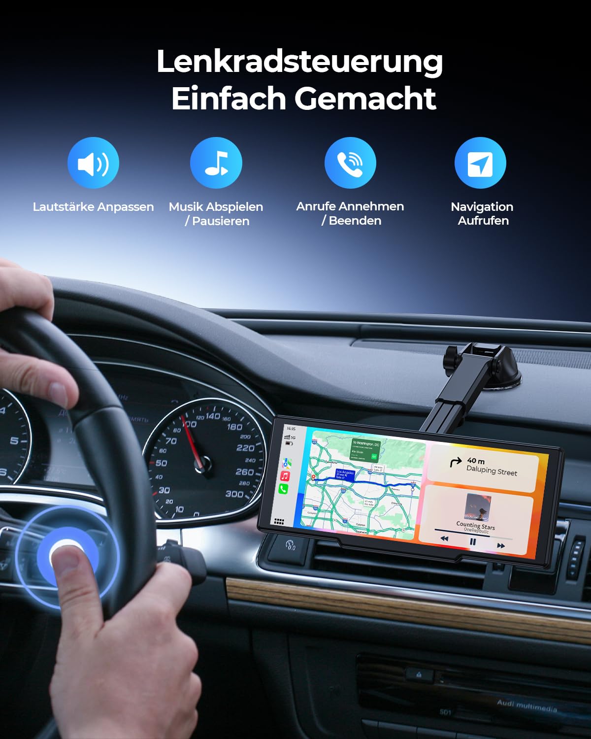 Krunia 8.1" Kabelloser Tragbarer 60FPS CarPlay-Bildschirm für Apple CarPlay & Android Auto, OTA-Updates, Rückfahrkamera, Mirror Link, Bluetooth, Sprachsteuerung, GPS-Navigation