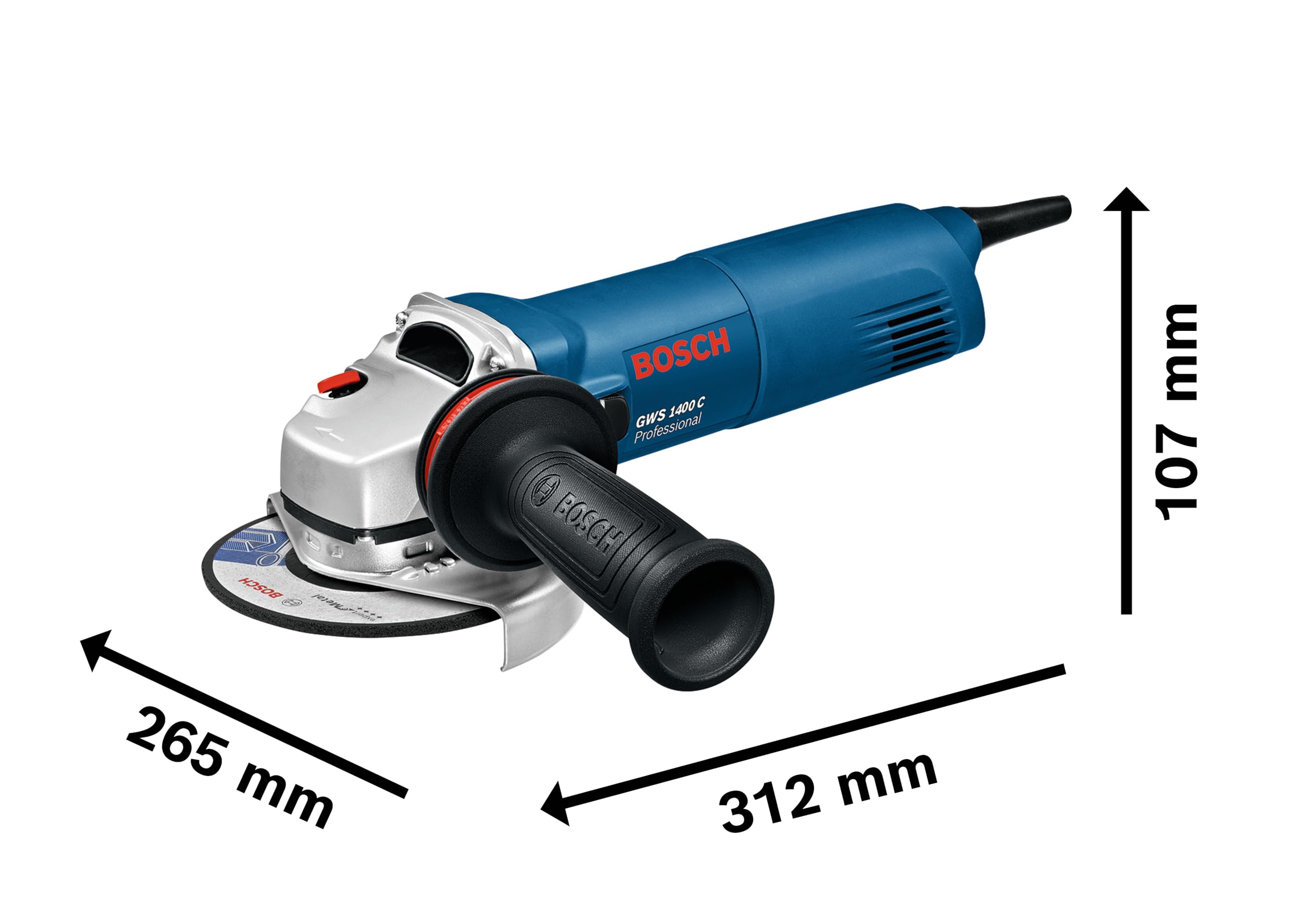 Bosch Professional Winkelschleifer GWS 1400 (Leistung 1.400-W-Motor, 125mm Scheiben-Ø, inkl. Aufnahmeflansch, Schutzhaube, Spannmutter, Zweilochschlüssel)