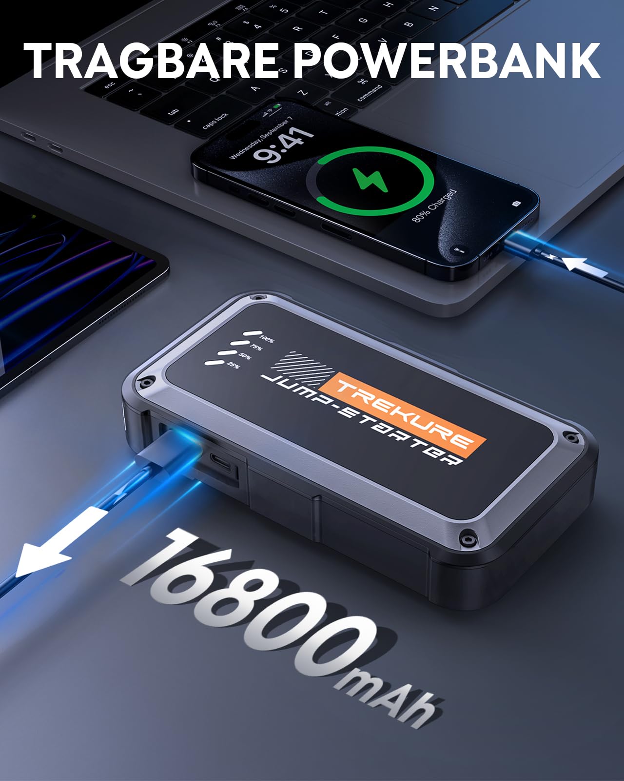 TREKURE 4000A Starthilfe Powerbank für Pkw (Bis Zu 9,0L Benzin Oder 8,5L Diesel) Kompakt Auto Starthilfe Powerbank mit LED Taschenlampe