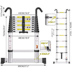 SIMPDIY 2,6M Teleskopleiter, Aluleiter ausziehbar mit Stabilisator, Leiter Ausziehbar mit Haken, 9 Sprossen, für Hause, Wohnmobil und Freien, Tragkraft 150 kg