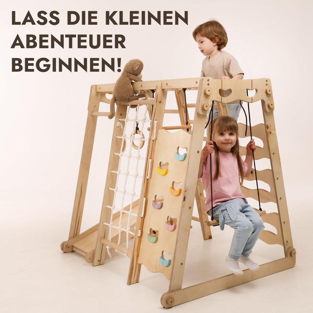 Goodevas Verbessert 9-in-1 Klettergerüst Indoor für Kinder, Montessori Klettergerüst mit Rutsche, Schaukel, Kletterwand, Kletterdreieck – Spielplatz für Kinderzimmer