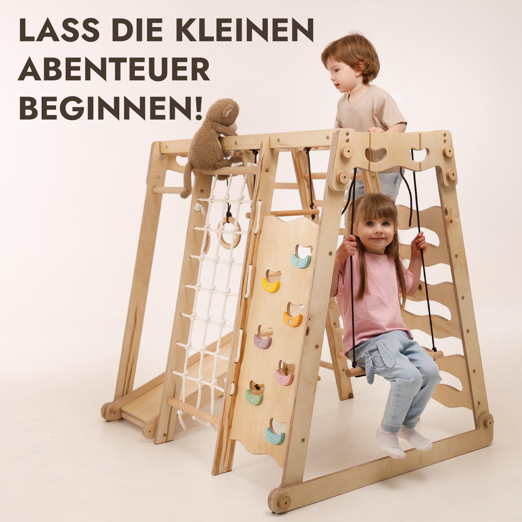 Goodevas Verbessert 9-in-1 Klettergerüst Indoor für Kinder, Montessori Klettergerüst mit Rutsche, Schaukel, Kletterwand, Kletterdreieck – Spielplatz für Kinderzimmer