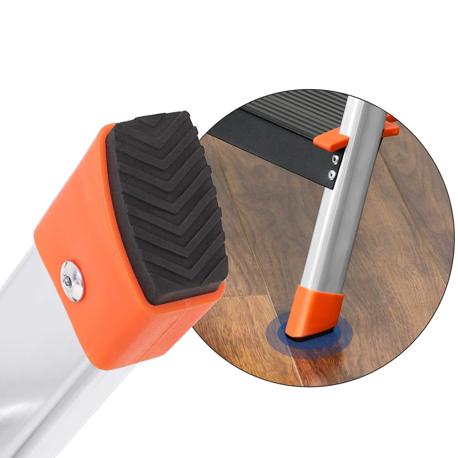 SONGMICS Leiter mit 4 Stufen, Aluleiter, 12 cm breite Stufen mit Riffelung, Anti-Rutsch-Füße, mit Handlauf, Werkzeugschale, bis 150 kg belastbar, schwarz-orange GLT04BK