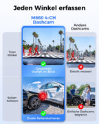AZDOME 4 Kanal 4K dashcam Auto 360 Grad mit 128GB eMMC, 2.5K+3 * 1080P Dashcam, 5G WiFi, Sprachsteuerung Dashcam Auto Vorne Hinten, IR Nachtsicht, Parkmodus, Erinnerung bei Müdigkeit am Steuer