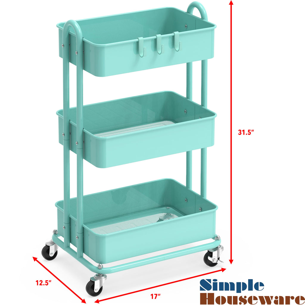 Simple Houseware Hochleistungs-Rollwagen mit 3 Ebenen aus Metall, Türkis