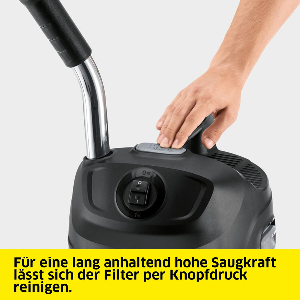 Karcher Asche- und Trockensauger AD 2, Nennleistungsaufnahme: 600 W, Metallbehälter: 14 l, Saugschlauch: 1,2 m, integrierte Filterabreinigung, Flachfaltenfilter, Metall-Grobschmutzfilter