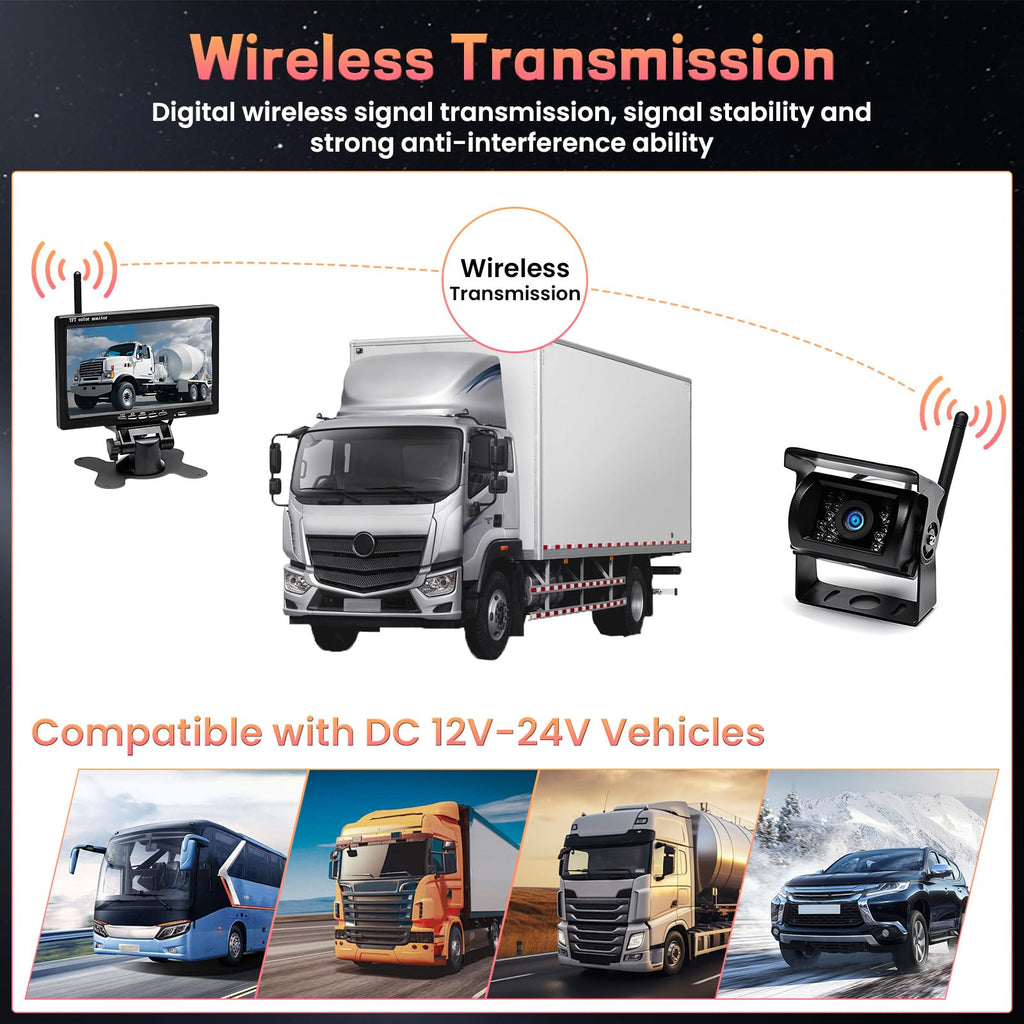 Hikity Rückfahrkamera Kabellos 7" Camper-Set mit 2 Geteilte Rück Kamera mit Nachtsicht IP67 Wasserdicht+Videoaufzeichnung für LKW, Anhänger Bus PKW Wohnmobile Vans 12V-24V