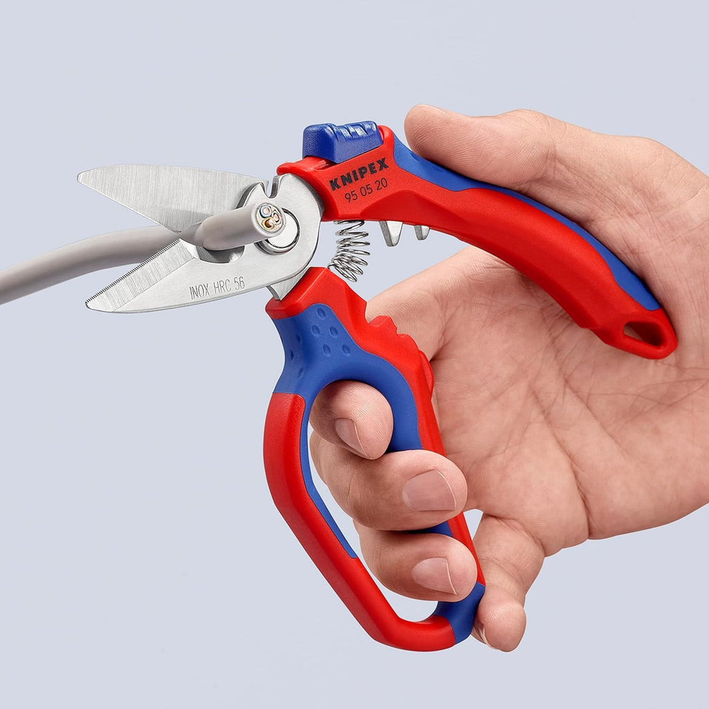 KNIPEX Gewinkelte Elektrikerschere spiegelpoliert mit Mehrkomponenten-Hüllen, glasfaserverstärkt 180 mm, 95 05 20 SB