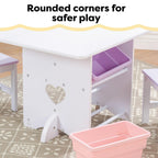 KidKraft Herz Kindertisch mit Stauraum und 2 Stühlen aus Holz - Kindersitzgruppe mit Aufbewahrungsbox, Kinder Tisch Stuhl Set, Kinderzimmer Möbel, 26913