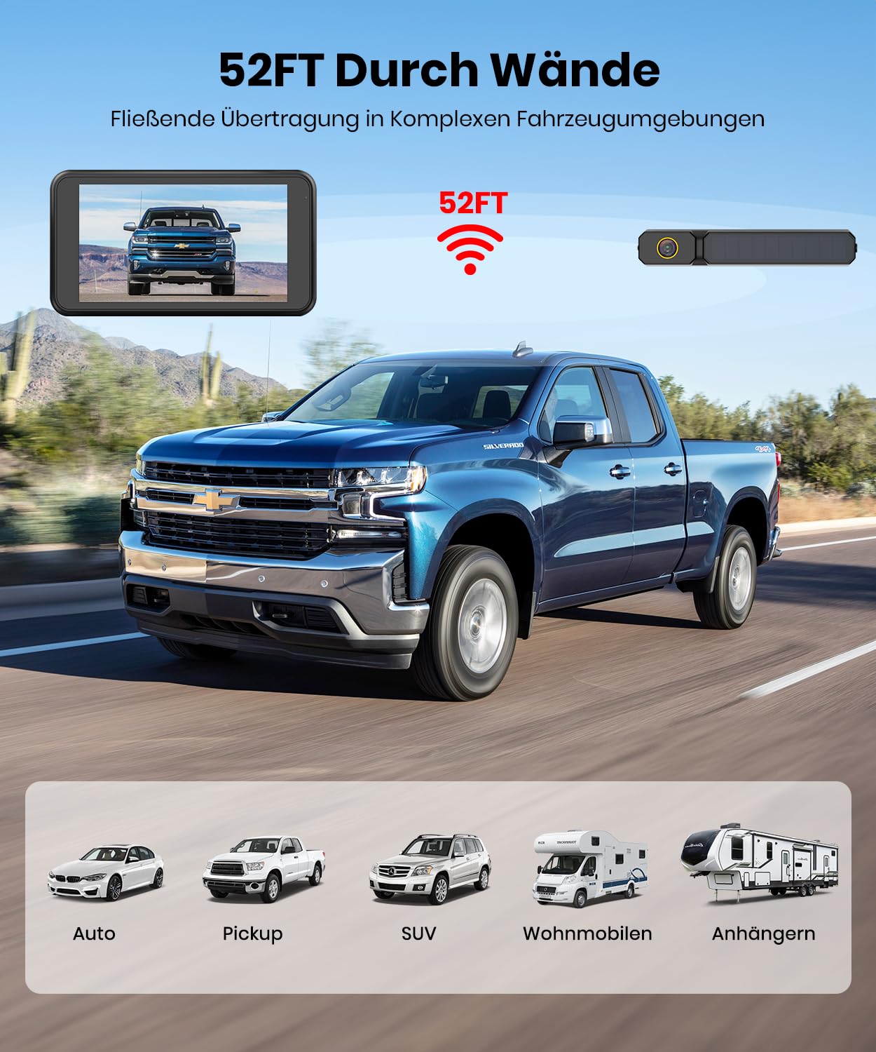 Foxpark Solar Rückfahrkamera Kabellos:Zwei-Minuten-Schnellinstallation & HD 1080P mit 5 Zoll Monitor, Leistungsstarke Nachtsicht, IP69K Auto Wasserdicht Rückfahrkamera Funk Set für Wohnmobil, LKW