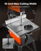 VEVOR Bandsäge mit Untergestell, 254 mm, Zweigang-Holzbandsäge, 373 W (1/2 PS), max. Schnitthöhe 160 mm, 335x340 mm Gusseisentisch, mit 360°-Arbeitsleuchte, Gehrungsanschlag, Parallelanschlag