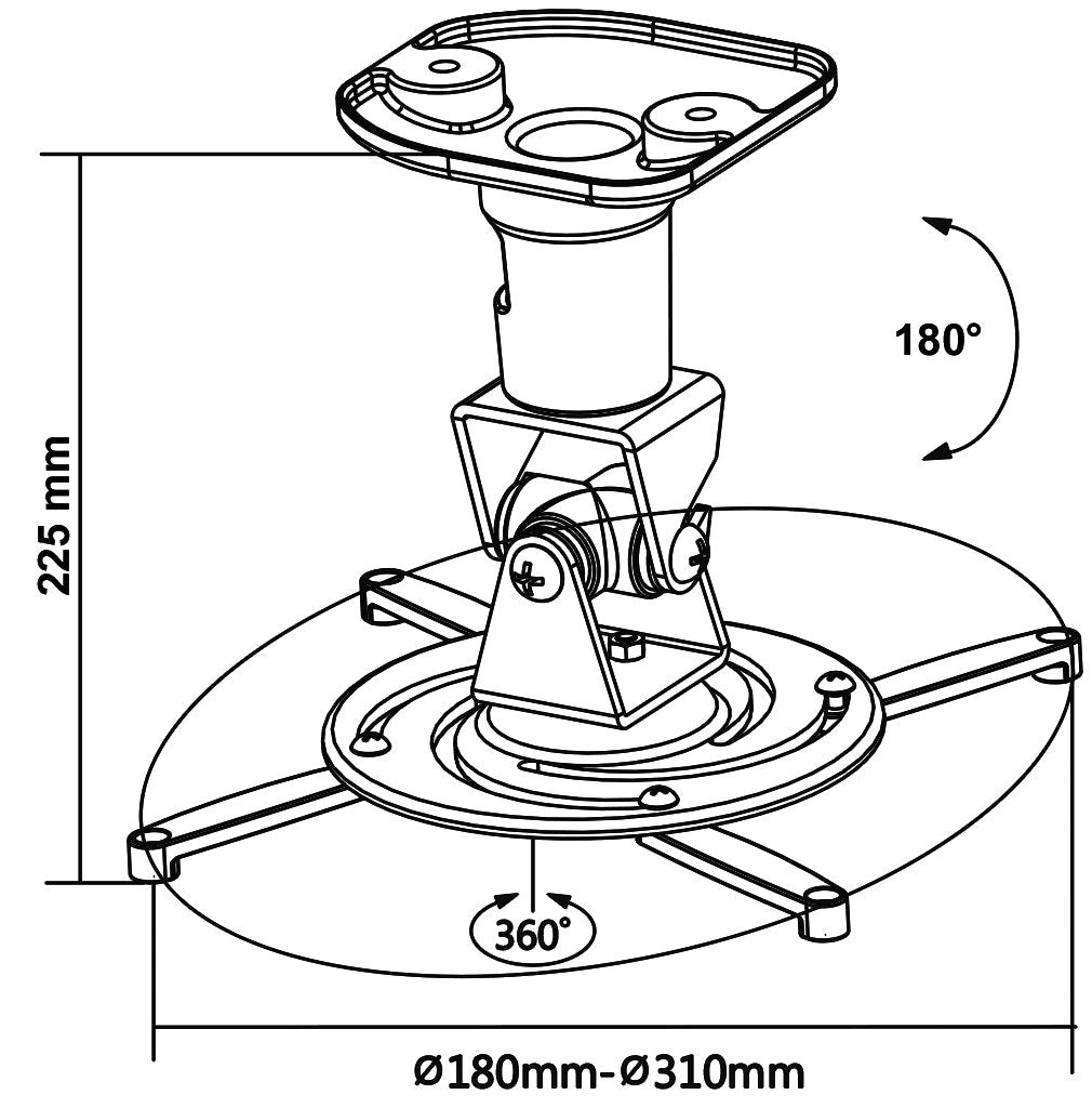 mywall H16-1WL Beamer Deckenhalterung (Tragkraft 15kg Deckenabstand: 22,5 cm)