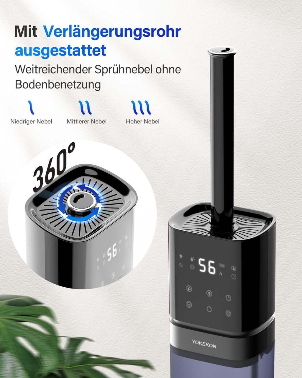 YOKEKON Luftbefeuchter, Luftbefeuchter Schlafzimmer, Kalt Nebel Befeuchter für große Räume, humidifier, 8L Ultraschall befeuchter für das Haus, Top Füllen, Erweitertes Tube, Stille Pflanze Büro, blau