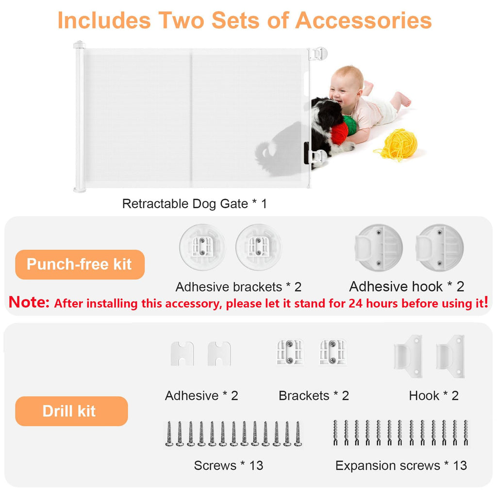 Einziehbares Hundegitter ohne Bohren, Kein Bohrer Ausziehbare Babygitter für Treppen Erweiterbar auf bis zu 150 cm breites Hundegitter für Türen, Flure, drinnen und draußen