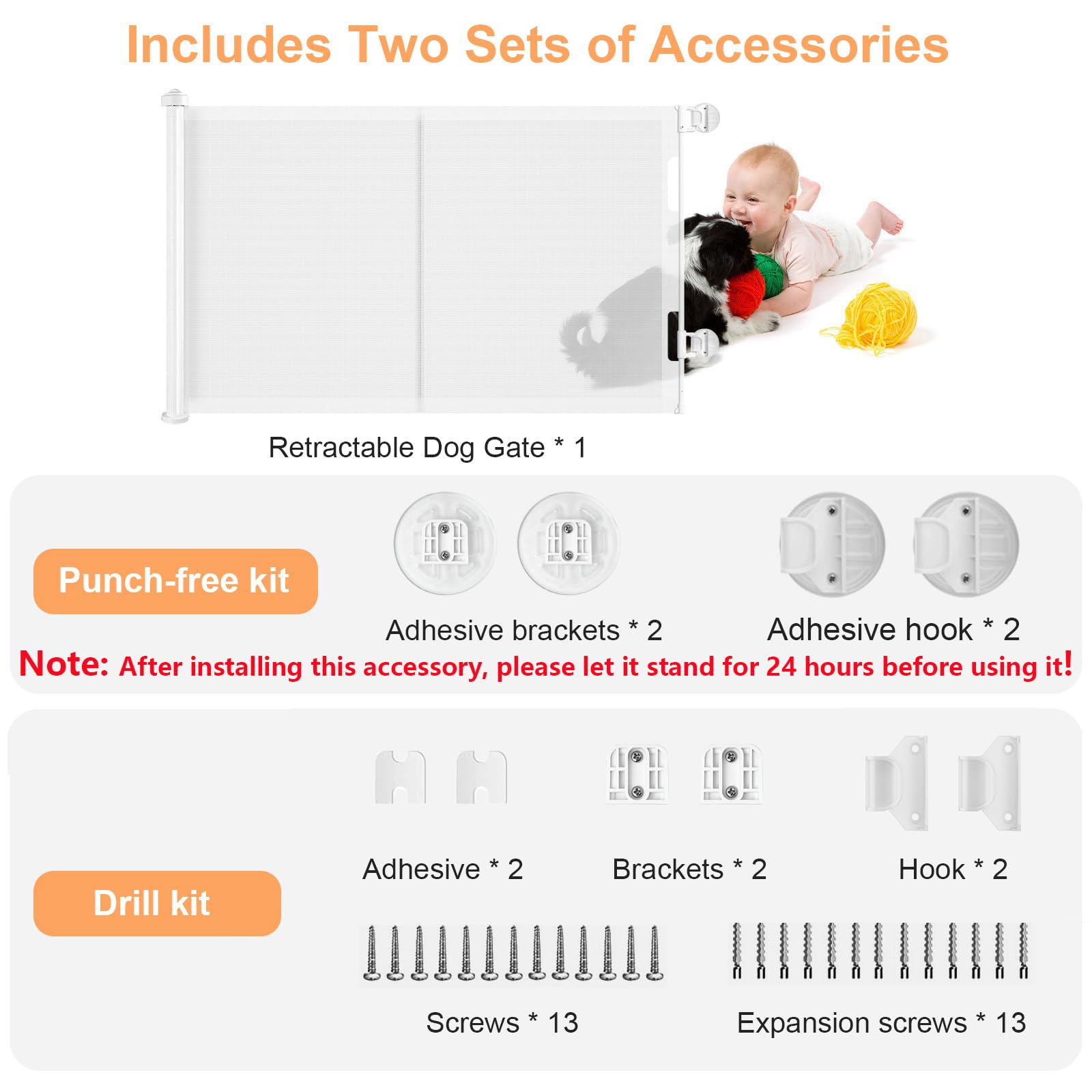 Einziehbares Hundegitter ohne Bohren, Kein Bohrer Ausziehbare Babygitter für Treppen Erweiterbar auf bis zu 150 cm breites Hundegitter für Türen, Flure, drinnen und draußen