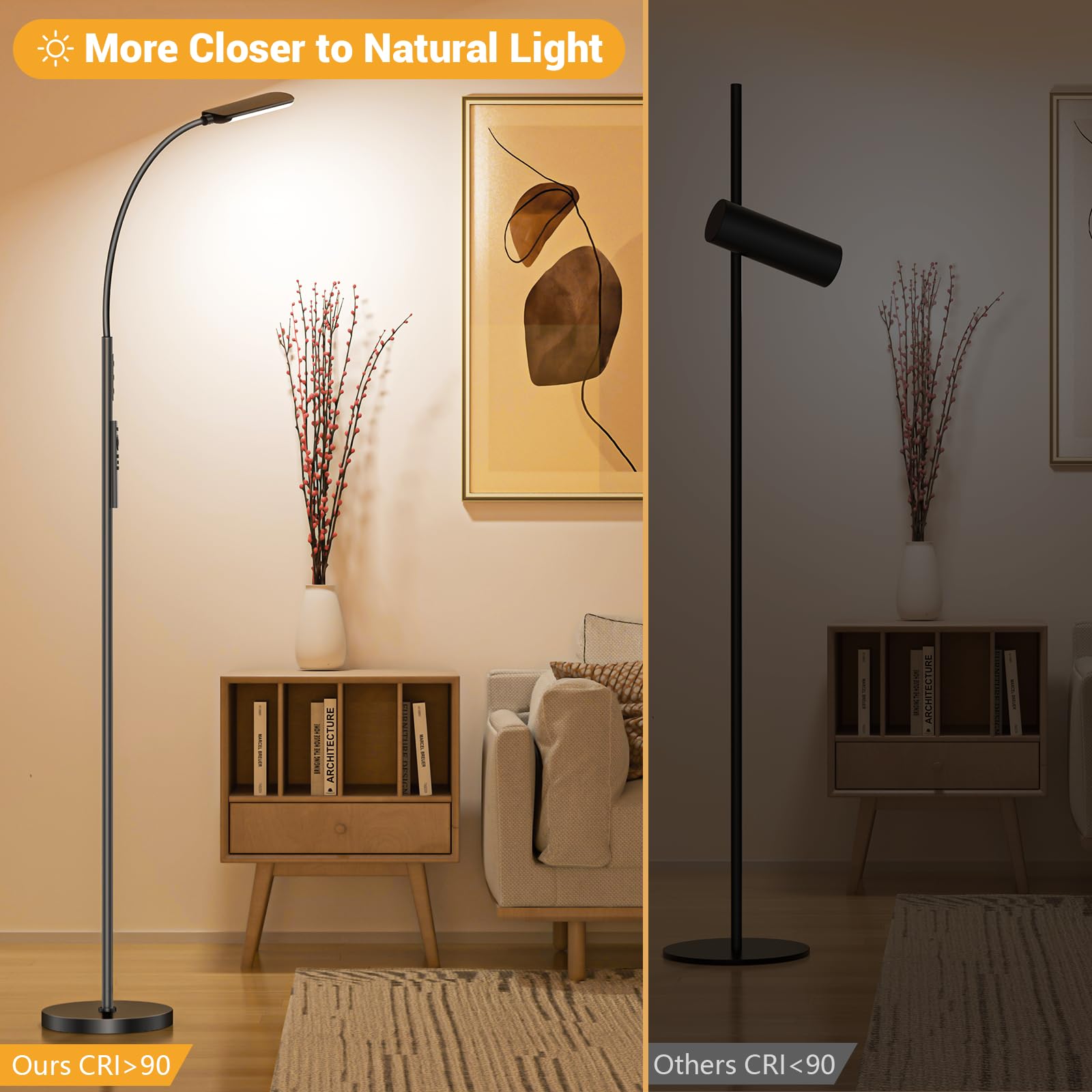 YICAIZI Stehlampe Wohnzimmer - 18W LED Dimmbar Stehende Lampe mit Fernbedienung, 1200Lumen Stehend Leselampe mit 4 Farbtemperaturen & 4 Helligkeiten für Schlafzimmer, Büro, Schwarz