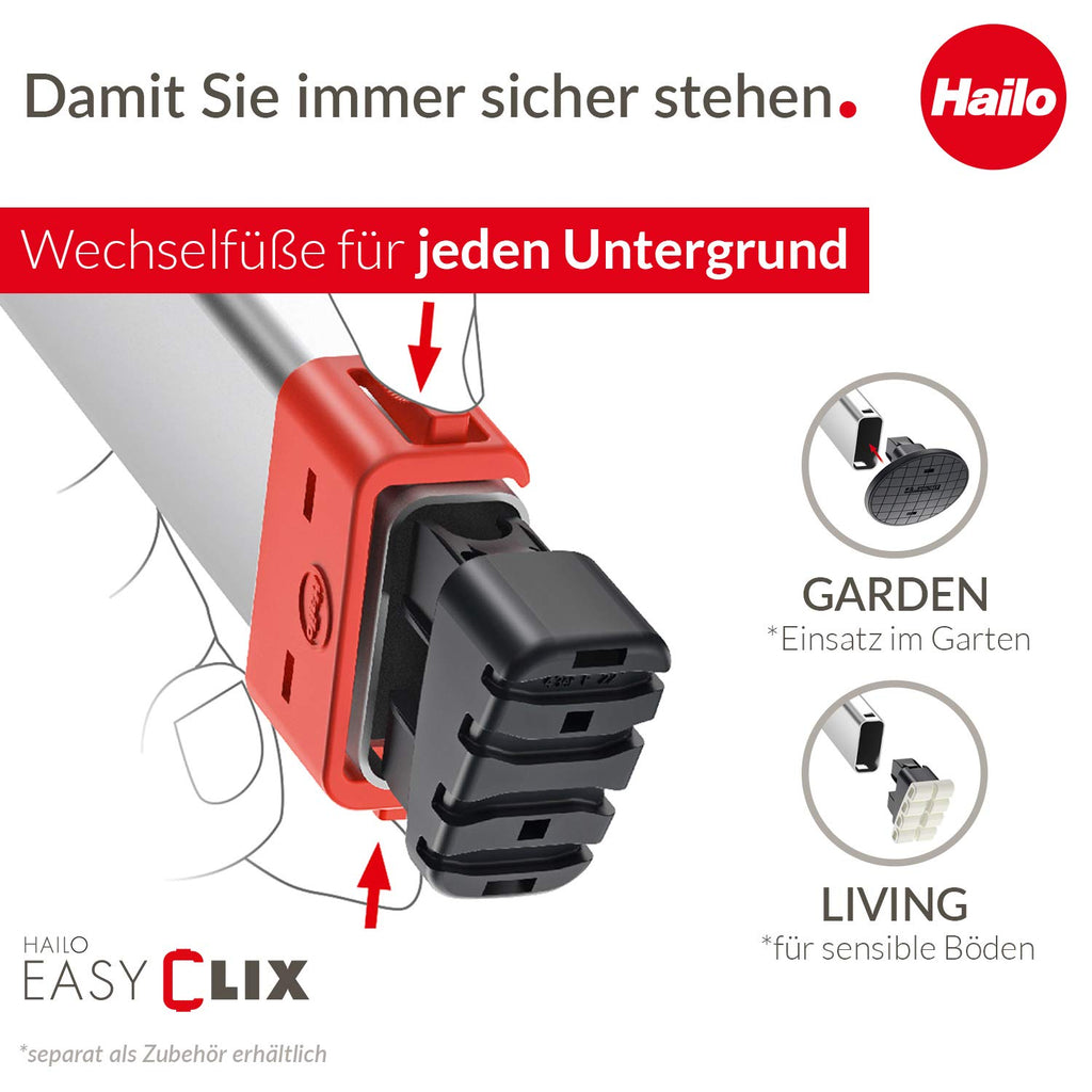 Hailo L80 ComfortLine Alu-Sicherheits-Stehleiter - klappbare Leiter mit 4 XXL Stufen und Ablageschale - Arbeitshöhe bis 285 cm - Gewicht 4,4 kg - Silber