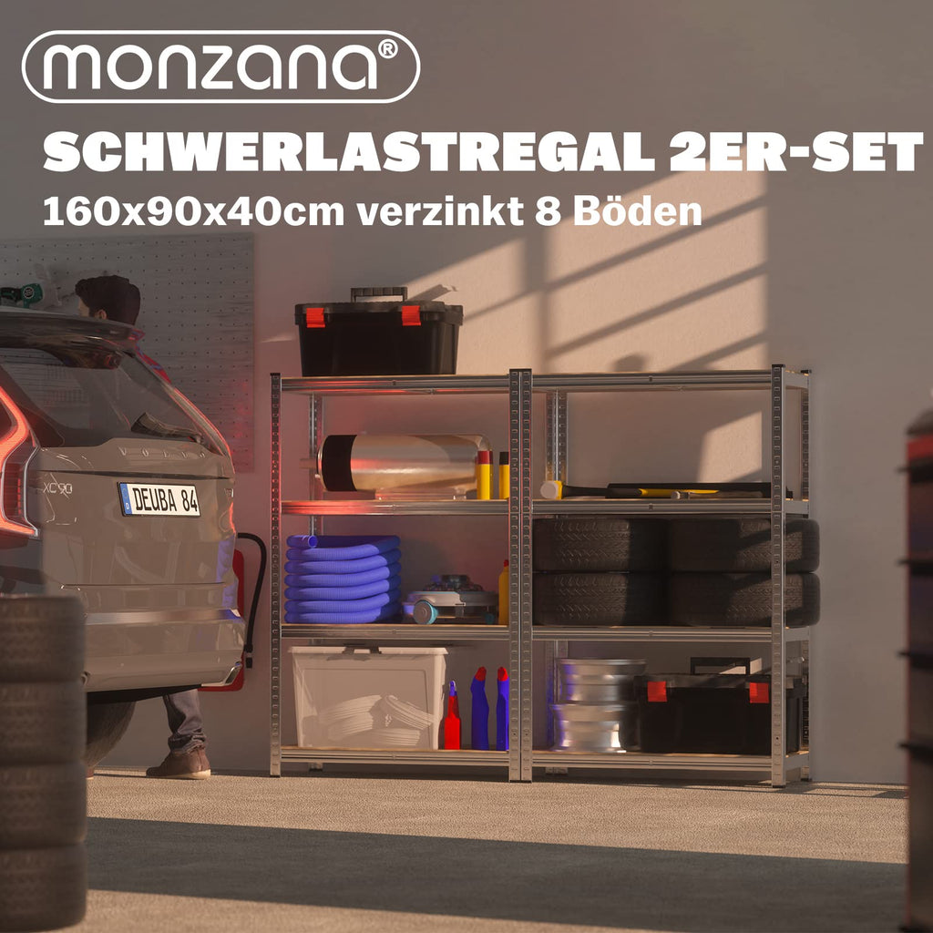 Monzana® 2X Schwerlastregal 160x90x40cm 1400kg 4 MDF-Platten Regal Lagerregal Kellerregal Steckregal Werkstattregal