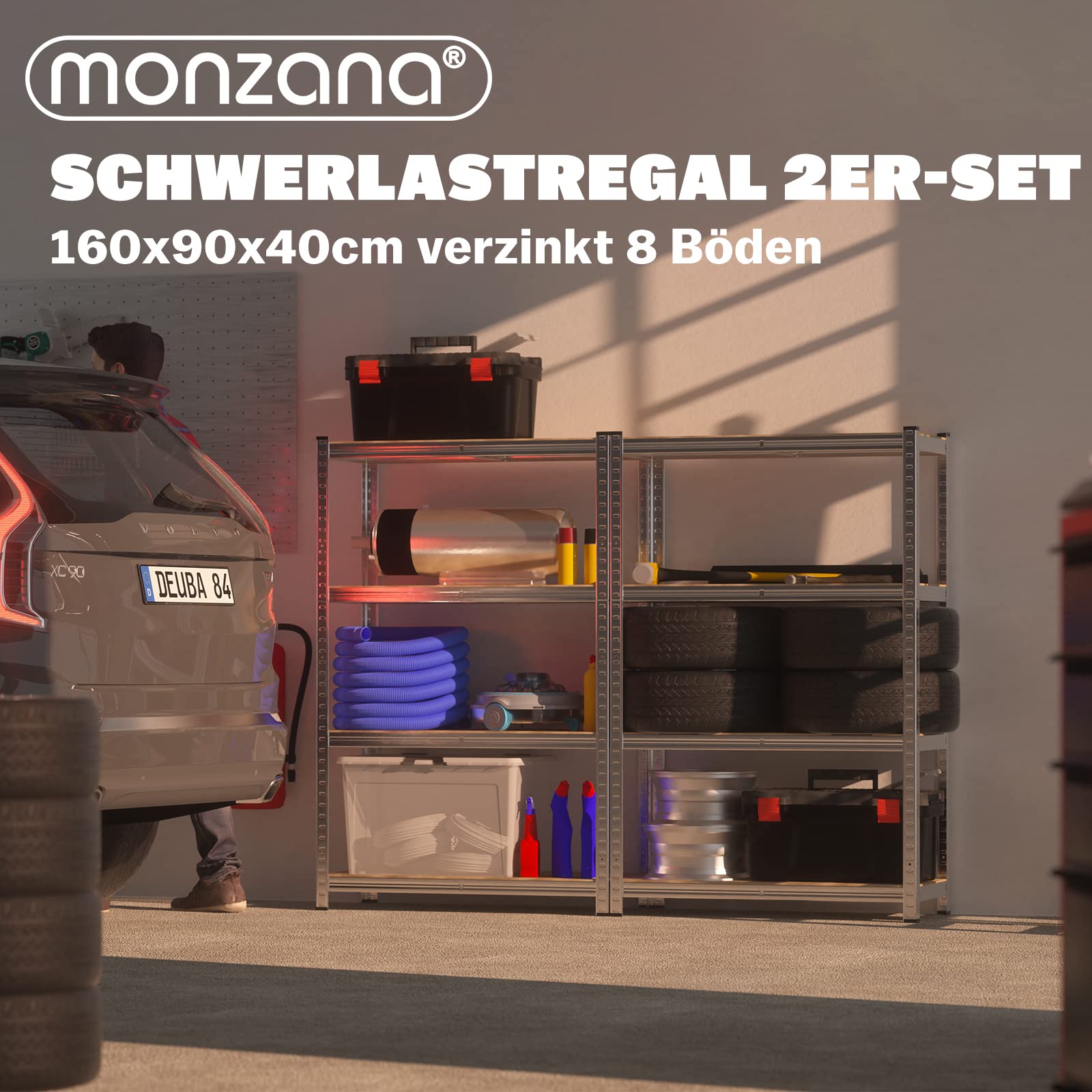 Monzana® 2X Schwerlastregal 160x90x40cm 1400kg 4 MDF-Platten Regal Lagerregal Kellerregal Steckregal Werkstattregal