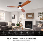 VONLUCE Deckenventilator mit Fernbedienung 52 Zoll Holz Ventilator LED-Leuchte Sommer&Winter-Betrieb Leiser DC-Motor für Innen und überdachten Außenbereich, Walnuss