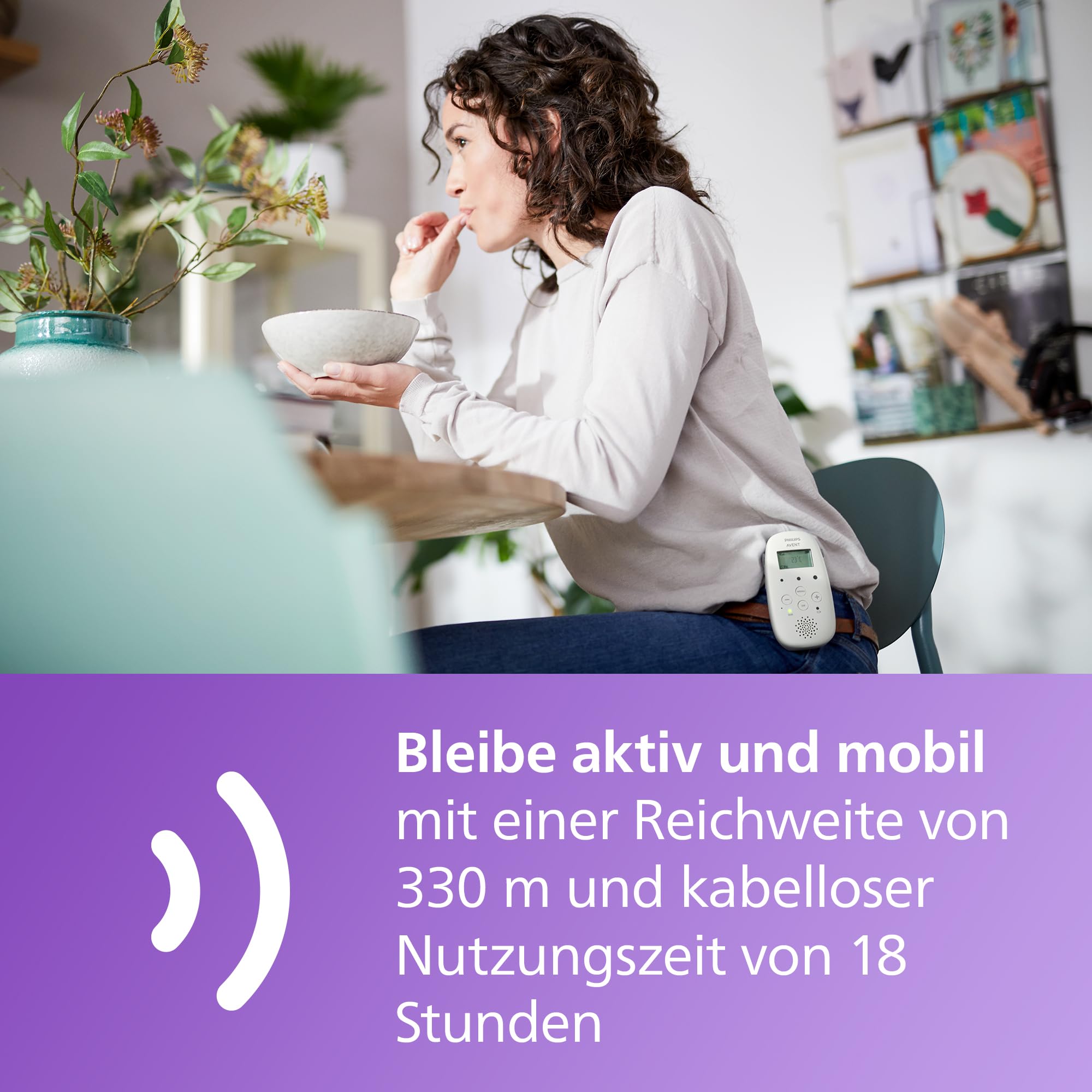 Philips ‎AVENT Audio Babyphone DECT-Technologie, Eco-Mode, Gegensprechfunktion, Schlaf- und Nachtlieder, Temperatursensor, maximale Reichweite, weiß (Modell SCD713/26)