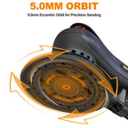 MAXXT 5,0 mm Brushless Exzenterschleifer 230V mit Dreikernverkabelung - Vielseitiger Elektrischer Schleifer mit Variablem Tempo und 10 Schleifscheiben - Kabelgebunden