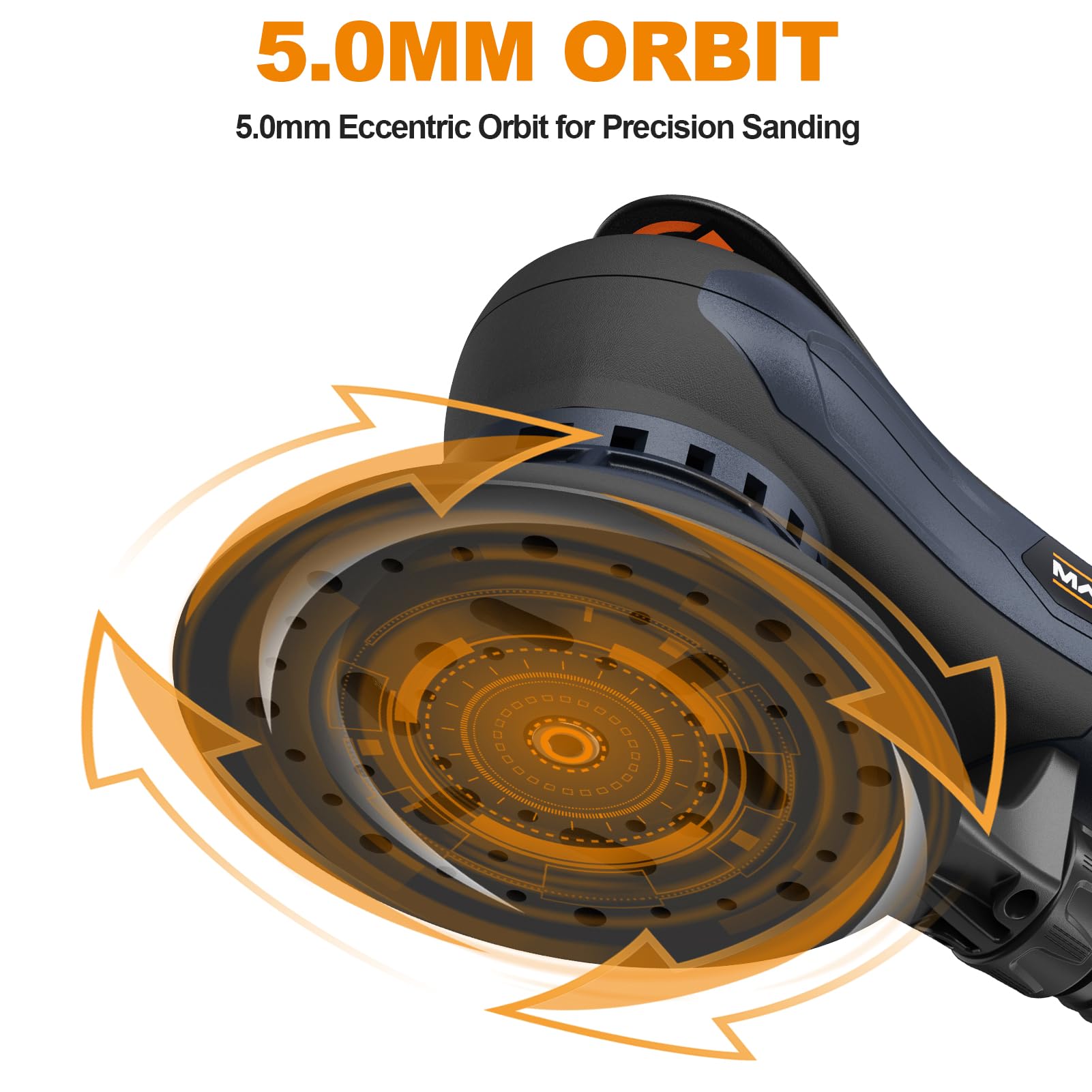 MAXXT 5,0 mm Brushless Exzenterschleifer 230V mit Dreikernverkabelung - Vielseitiger Elektrischer Schleifer mit Variablem Tempo und 10 Schleifscheiben - Kabelgebunden