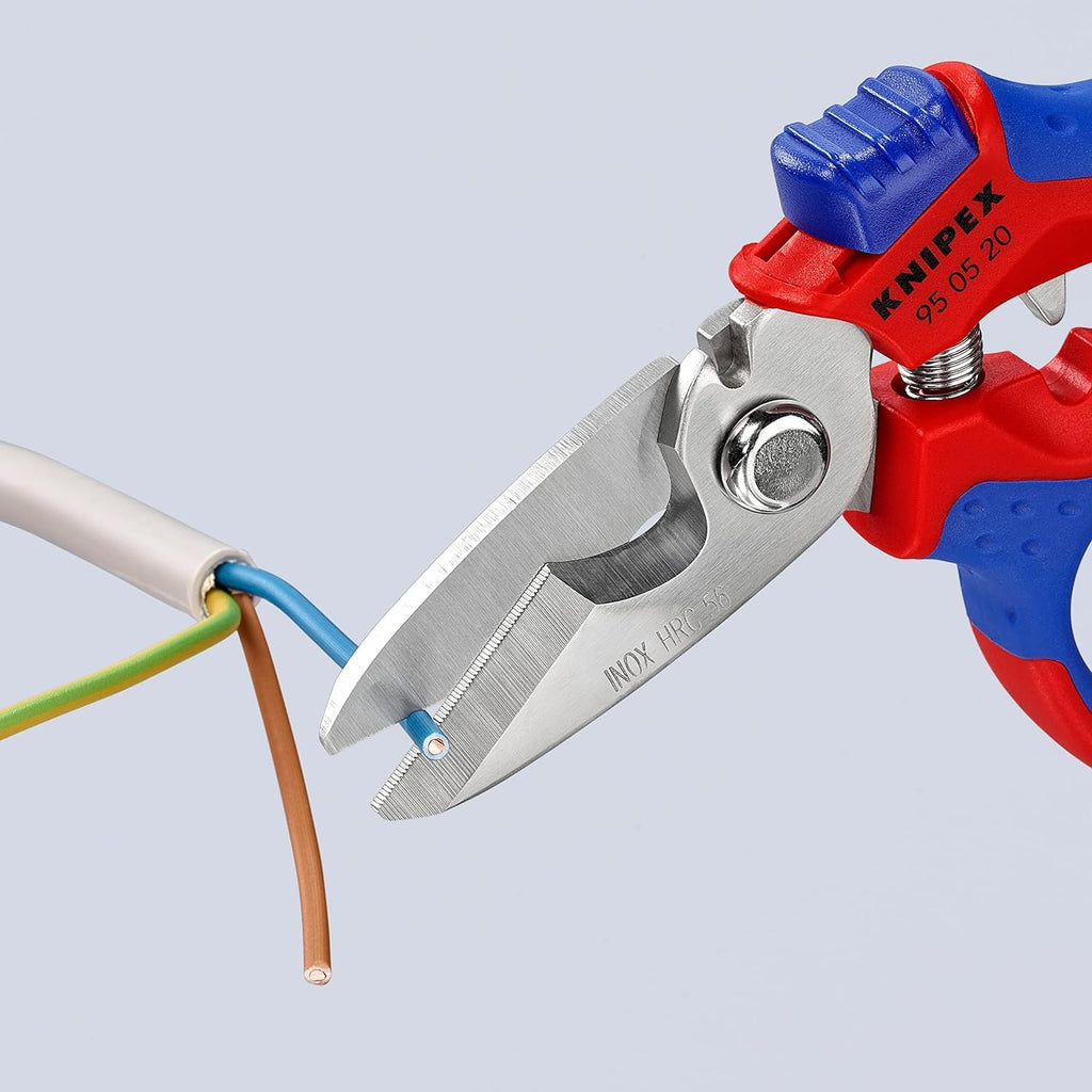 KNIPEX Gewinkelte Elektrikerschere spiegelpoliert mit Mehrkomponenten-Hüllen, glasfaserverstärkt 180 mm, 95 05 20 SB
