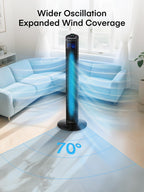 FOHERE Leiser Turmventilator, 91CM Oszillierender Stand Ventilator mit Kühlung Fernbedienung, 12-Stunden-Timer und Schlafmodus, Tragbarer Ventilator ohne Flügel für Schlafzimmer, Schwarz