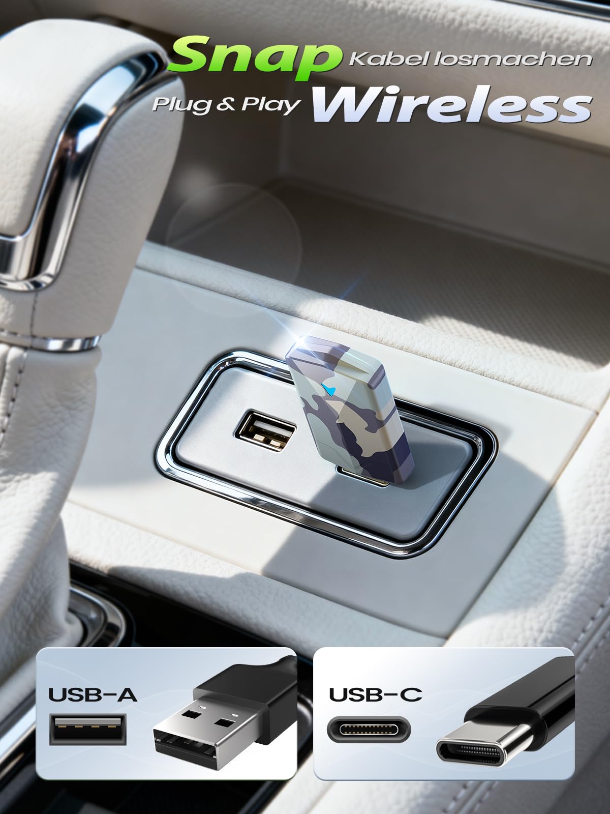 2026 Pro Mini CarPlay Wireless Adapter & Android Auto Wireless Adapter, Plug & Play, USB-A/USB-C, Stabil und Kompakt für Flüssiges Fahren, Kompatibel mit Autos ab 2016, iOS 10+ und Android 10+ Grau